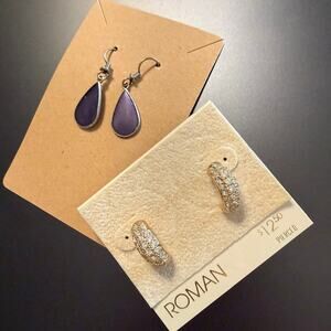 Laurel Burch Purple Enamel Earrings & Roman Hoop Earrings